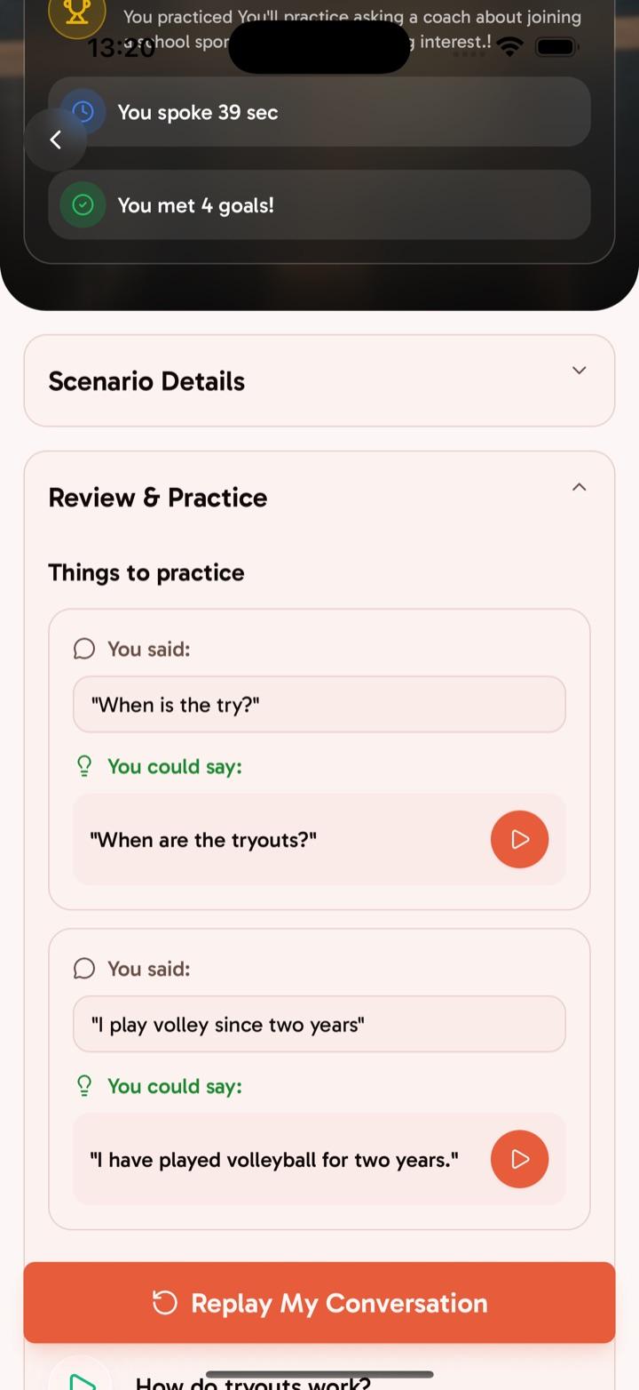 Per-turn feedback inside a completed Vocaelis scenario