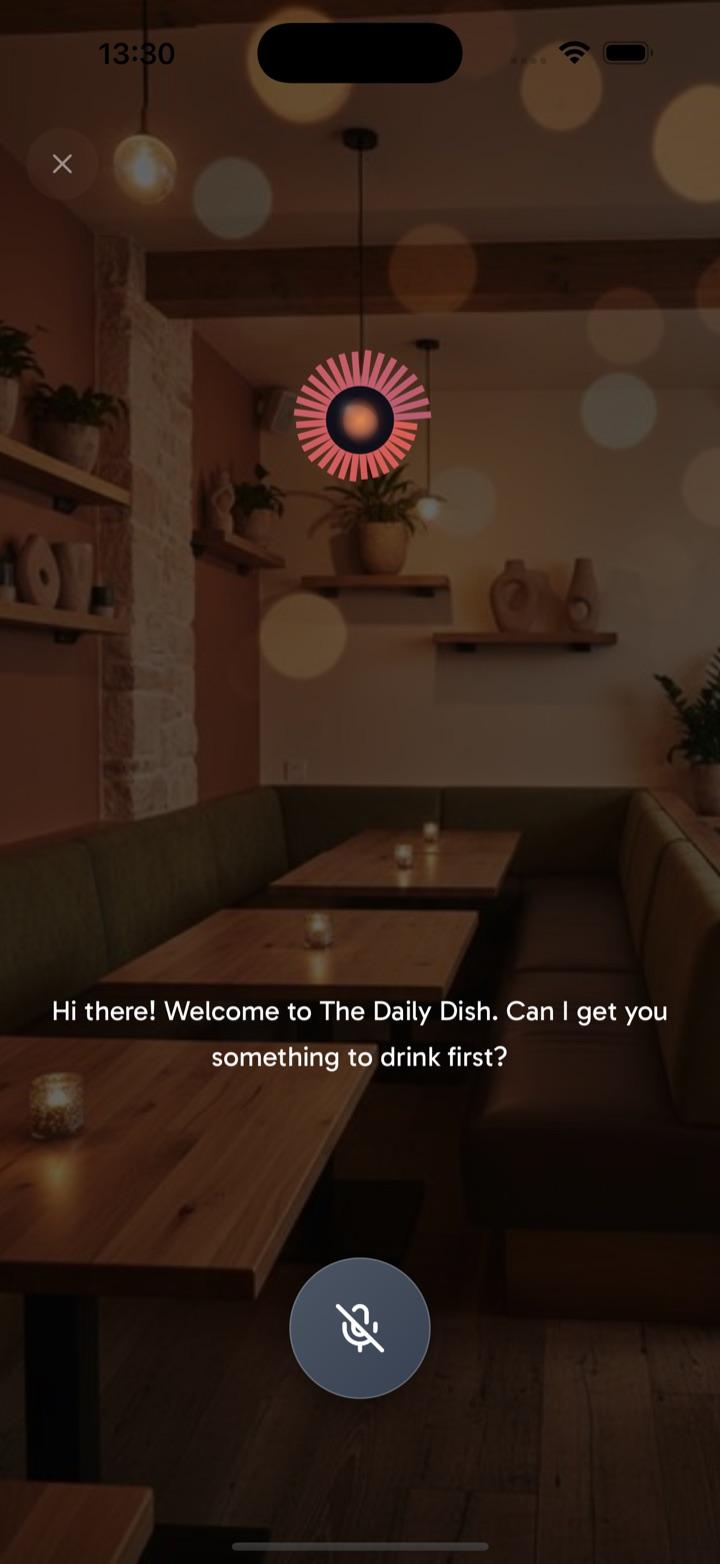 Vocaelis AI conversation in an immersive restaurant scenario